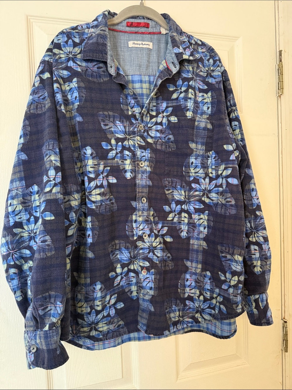 Tommy Bahama XL Flannel Shirt - Tropical Plaid & Monstera Print